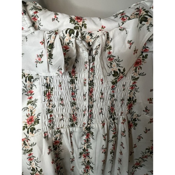 White Floral Smocked Midi Dress Cottagecore Prairie Women's Size S - Picture 5 of 6